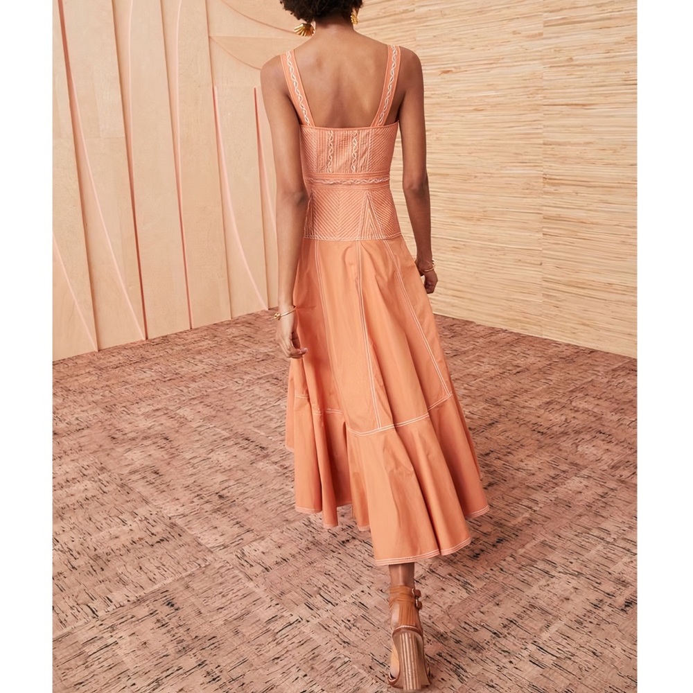 Ulla Johnson Peach Clay Nerida Midi Dress with Ruffled Skirt Size 8 - Picture 6 of 7